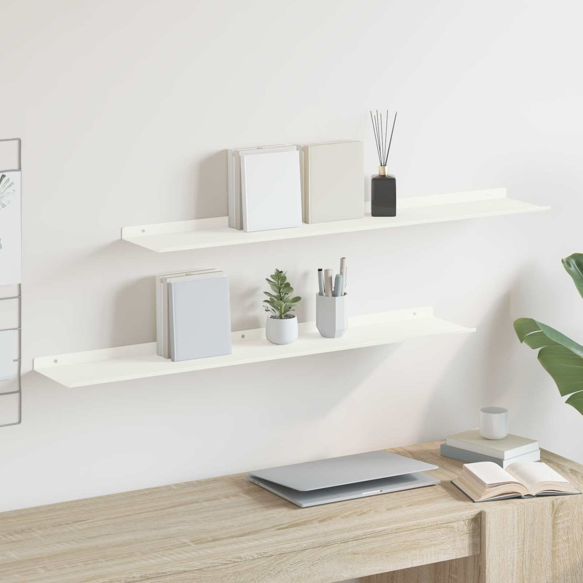 vidaXL Floating Shelf 2 pcs White 100 x 18 x 2.5 cm Steel