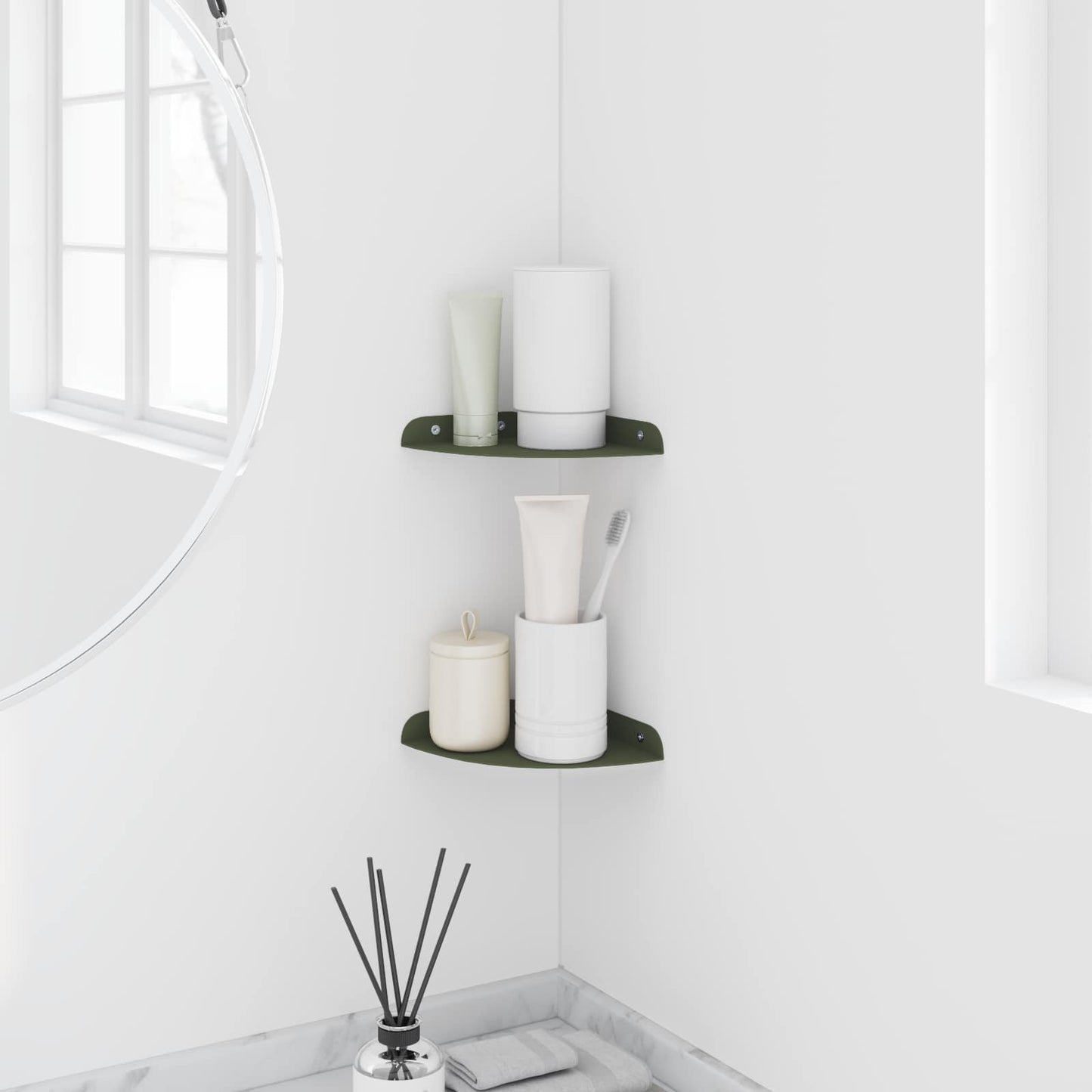 vidaXL Floating Shelf with Shelf 2 pcs Olive Green 15 x 15 x 2 cm