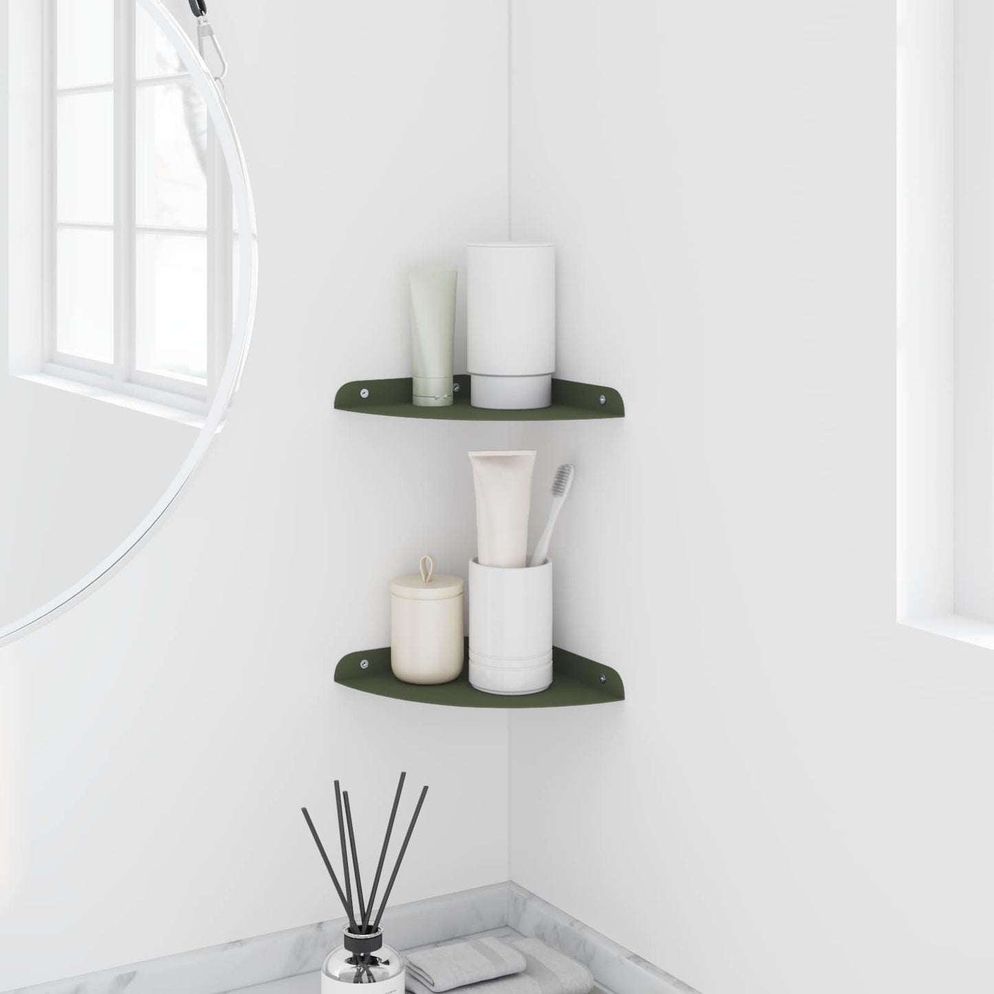 vidaXL Floating Shelf with Shelf 2 pcs Olive Green 18 x 18 x 2 cm
