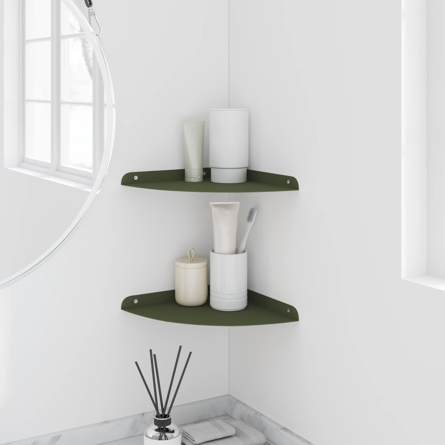 vidaXL Floating Shelf with Shelf 2 pcs Olive Green 24 x 24 x 2 cm
