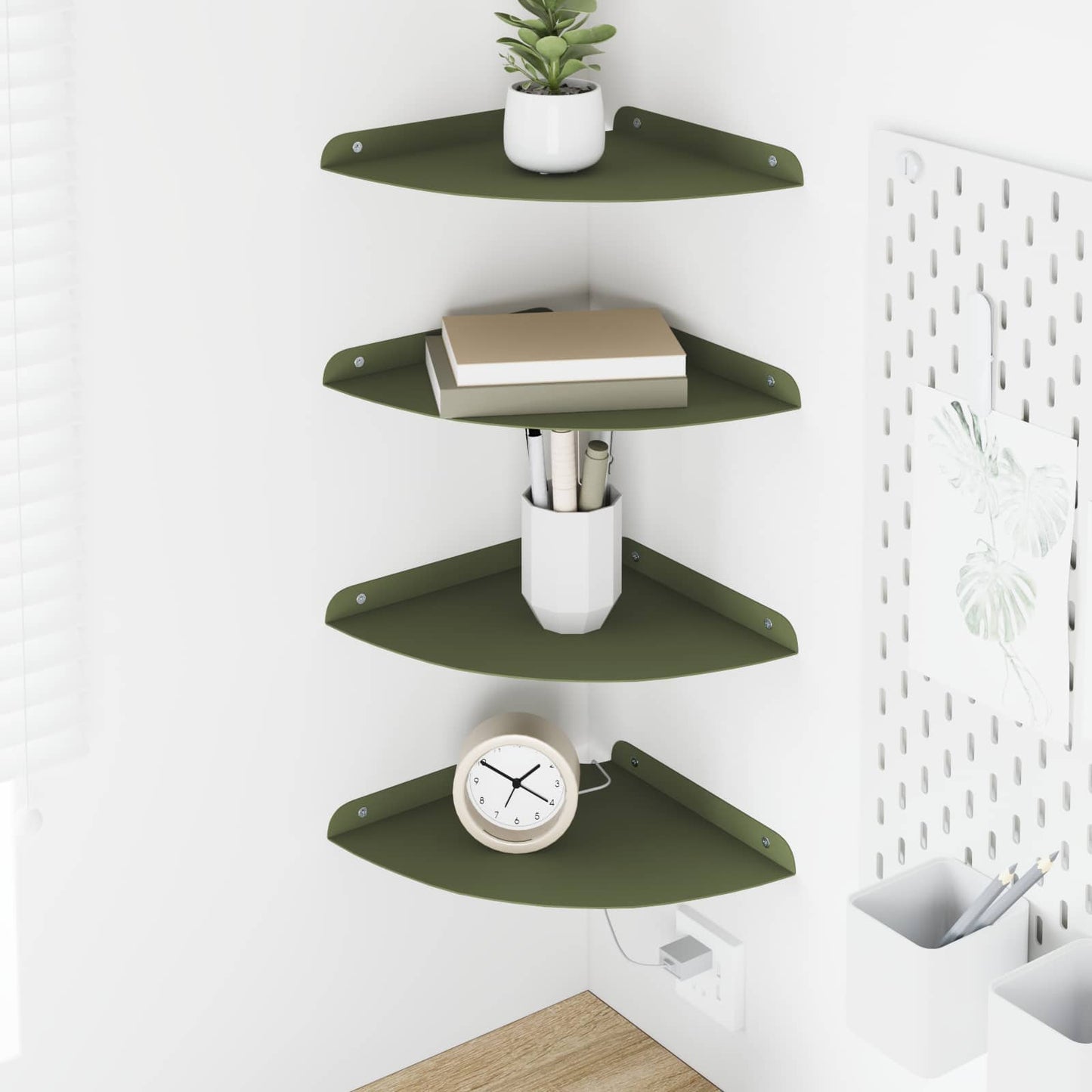 vidaXL Floating Shelf with Shelf 4 pcs Olive Green 24 x 24 x 2 cm
