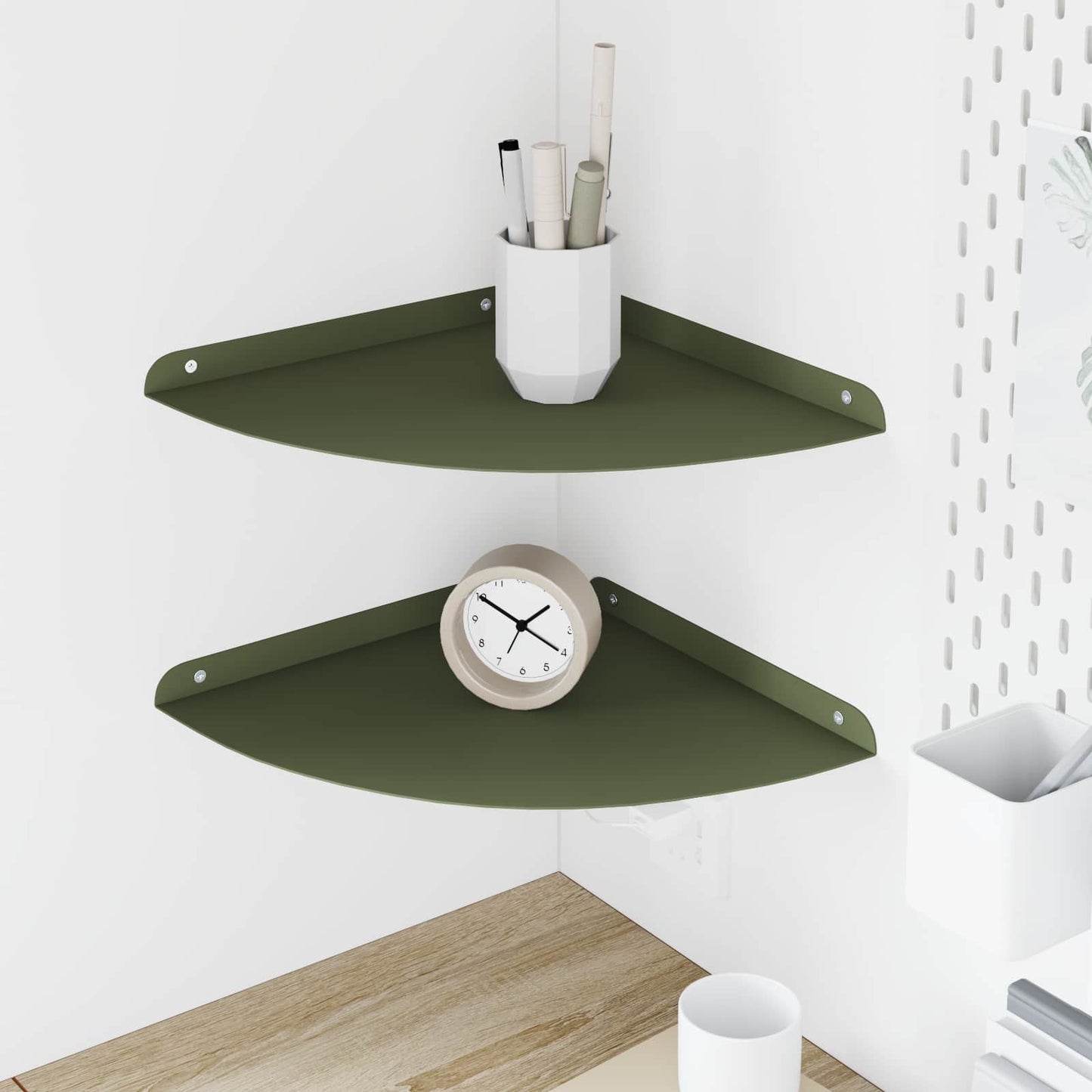 vidaXL Floating Shelf with Shelf 2 pcs Olive Green 30 x 30 x 2 cm