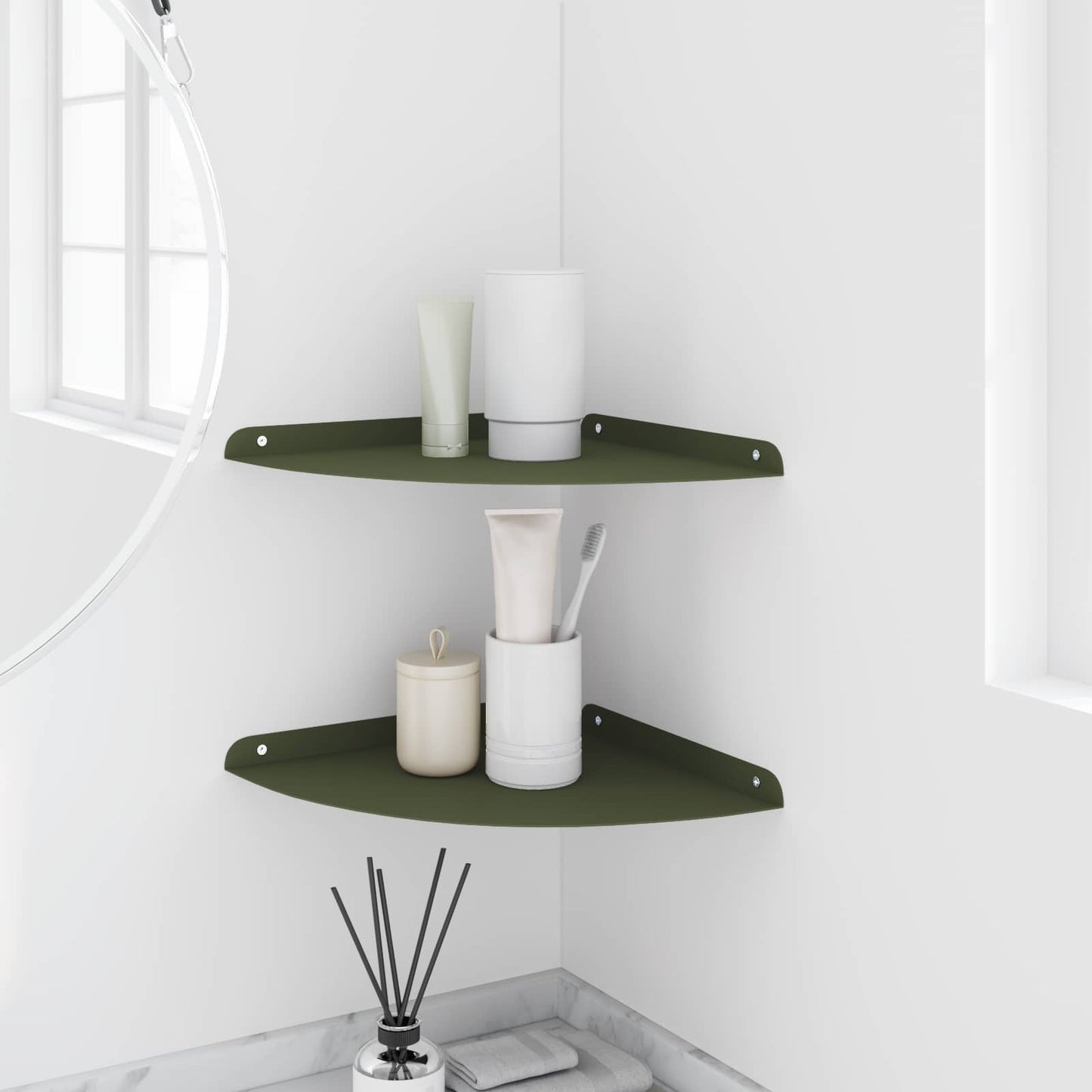 vidaXL Floating Shelf with Shelf 2 pcs Olive Green 30 x 30 x 2 cm
