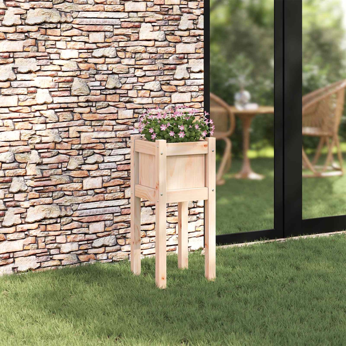 vidaXL Garden Planter Nature 31 x 31 x 70 cm Solid Pine Wood