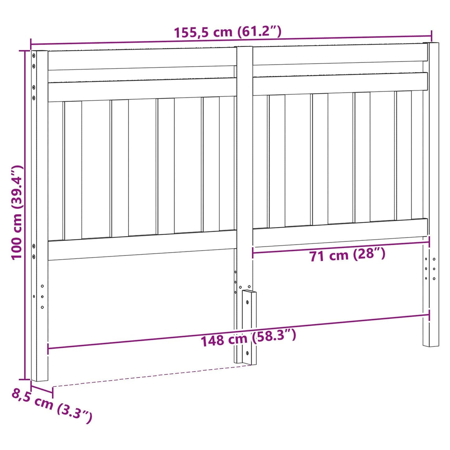 vidaXL Headboard with Headboard Wax Brown 155.5 x 100 cm