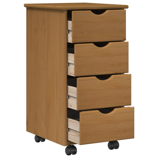 vidaXL Rolling Cabinet Honey Brown 34 x 39 x 65.5 cm Solid Pine Wood