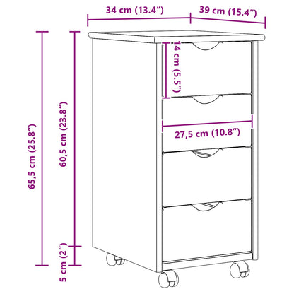 vidaXL Rolling Cabinet Honey Brown 34 x 39 x 65.5 cm Solid Pine Wood