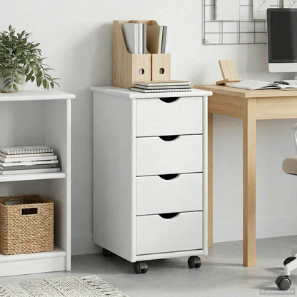 vidaXL Rolling Cabinet White 34 x 39 x 65.5 cm Solid Pine Wood