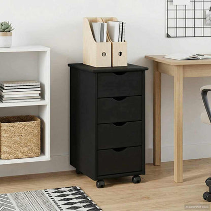vidaXL Rolling Cabinet Black 34 x 39 x 65.5 cm Solid Pine Wood