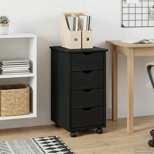 vidaXL Rolling Cabinet Black 34 x 39 x 65.5 cm Solid Pine Wood