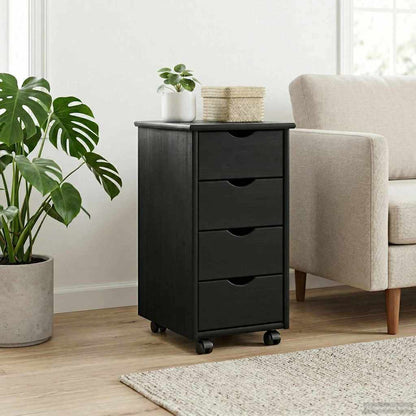 vidaXL Rolling Cabinet Black 34 x 39 x 65.5 cm Solid Pine Wood