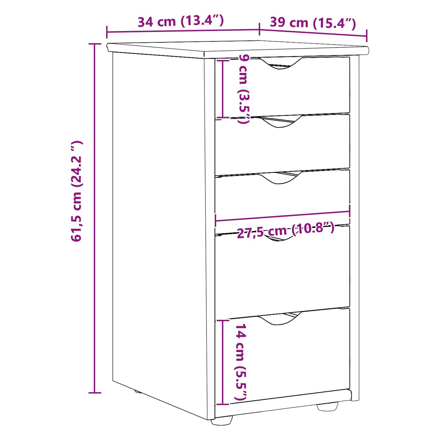 vidaXL Cabinet Grey 34 x 39 x 61.5 cm Solid Pine Wood