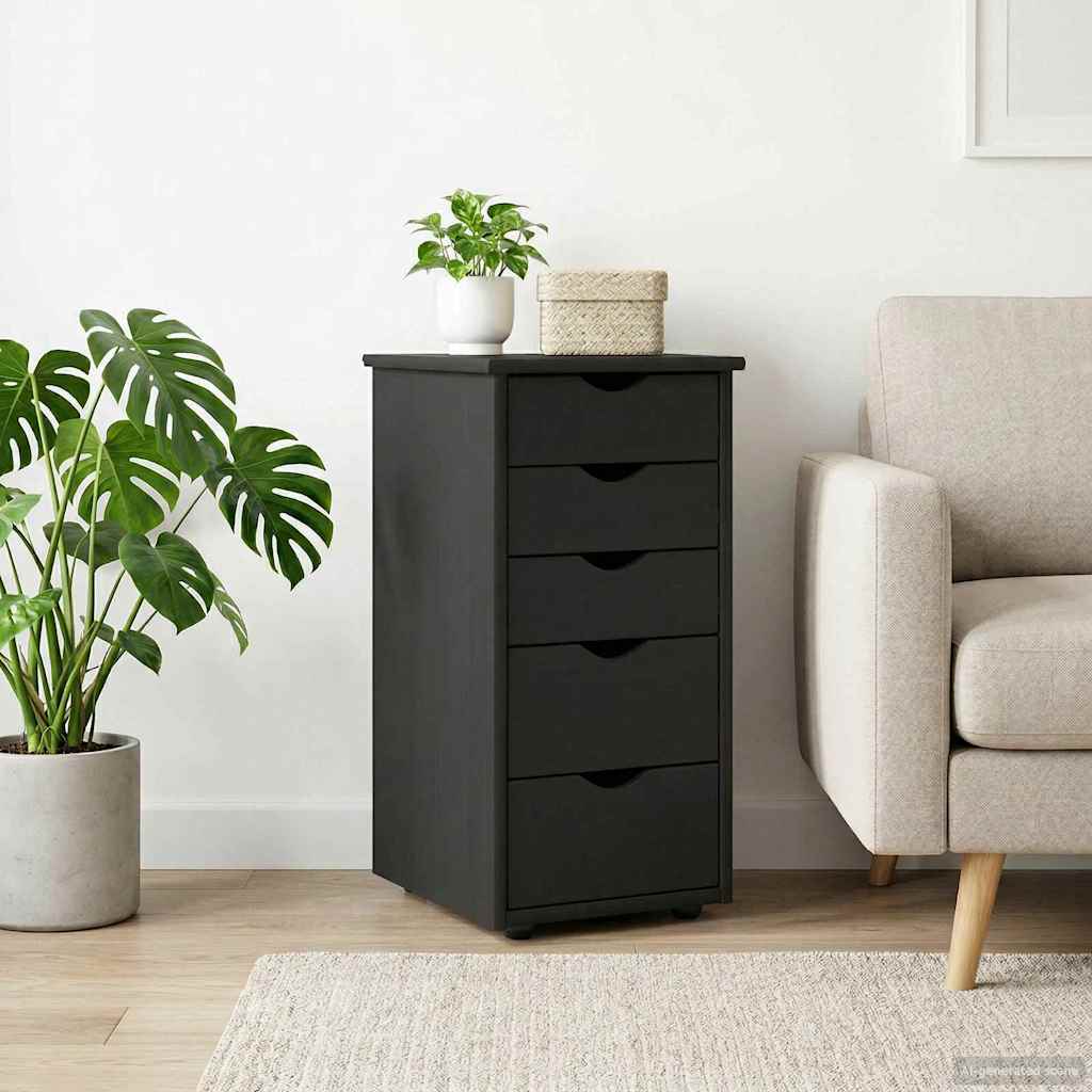 vidaXL Cabinet Black 34 x 39 x 61.5 cm Solid Pine Wood