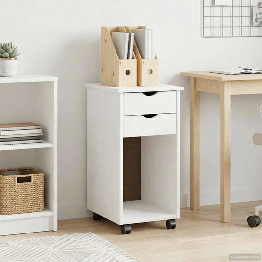 vidaXL Rolling Cabinet White 34 x 39 x 65.5 cm Solid Pine Wood
