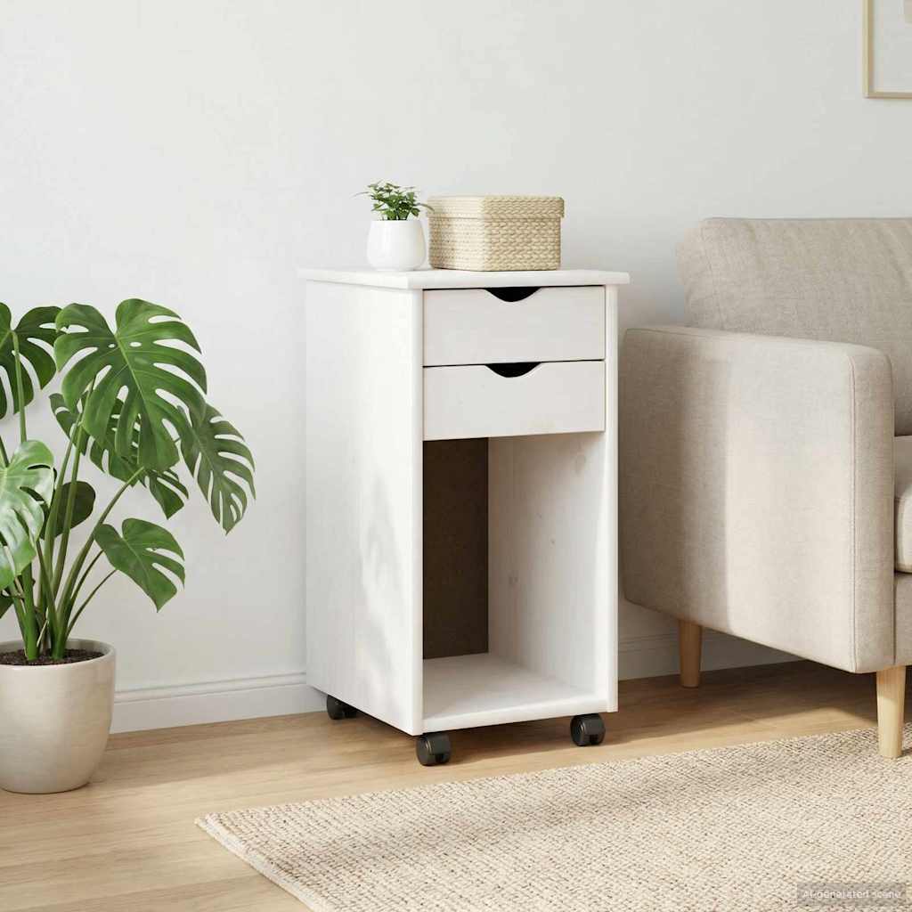 vidaXL Rolling Cabinet White 34 x 39 x 65.5 cm Solid Pine Wood