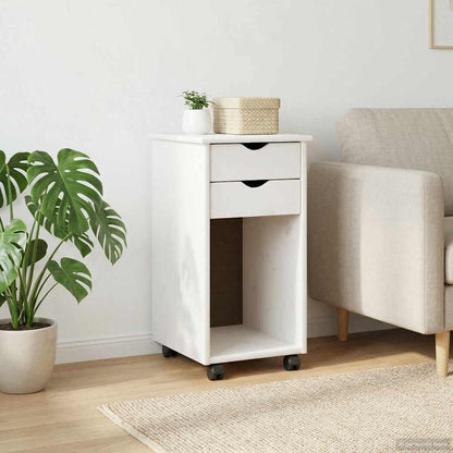 vidaXL Rolling Cabinet White 34 x 39 x 65.5 cm Solid Pine Wood