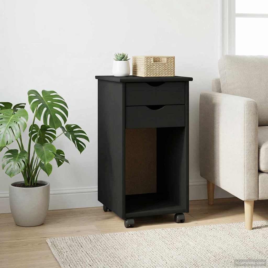 vidaXL Rolling Cabinet Black 34 x 39 x 65.5 cm Solid Pine Wood
