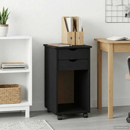vidaXL Rolling Cabinet Black 34 x 39 x 65.5 cm Solid Pine Wood