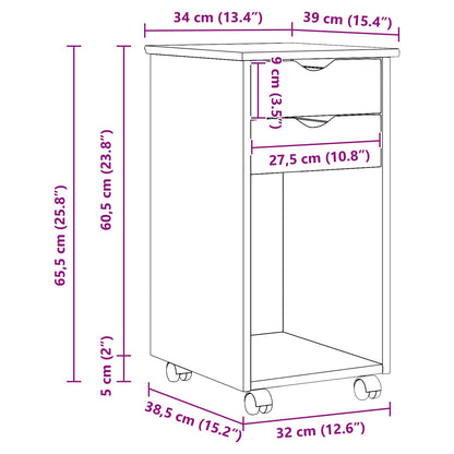 vidaXL Rolling Cabinet Black 34 x 39 x 65.5 cm Solid Pine Wood