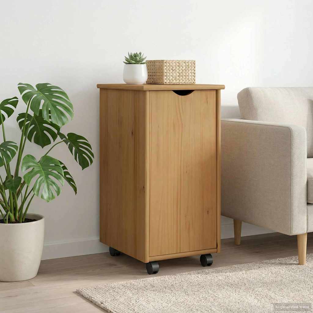 vidaXL Rolling Cabinet Honey Brown 34 x 39 x 65.5 cm Solid Pine Wood