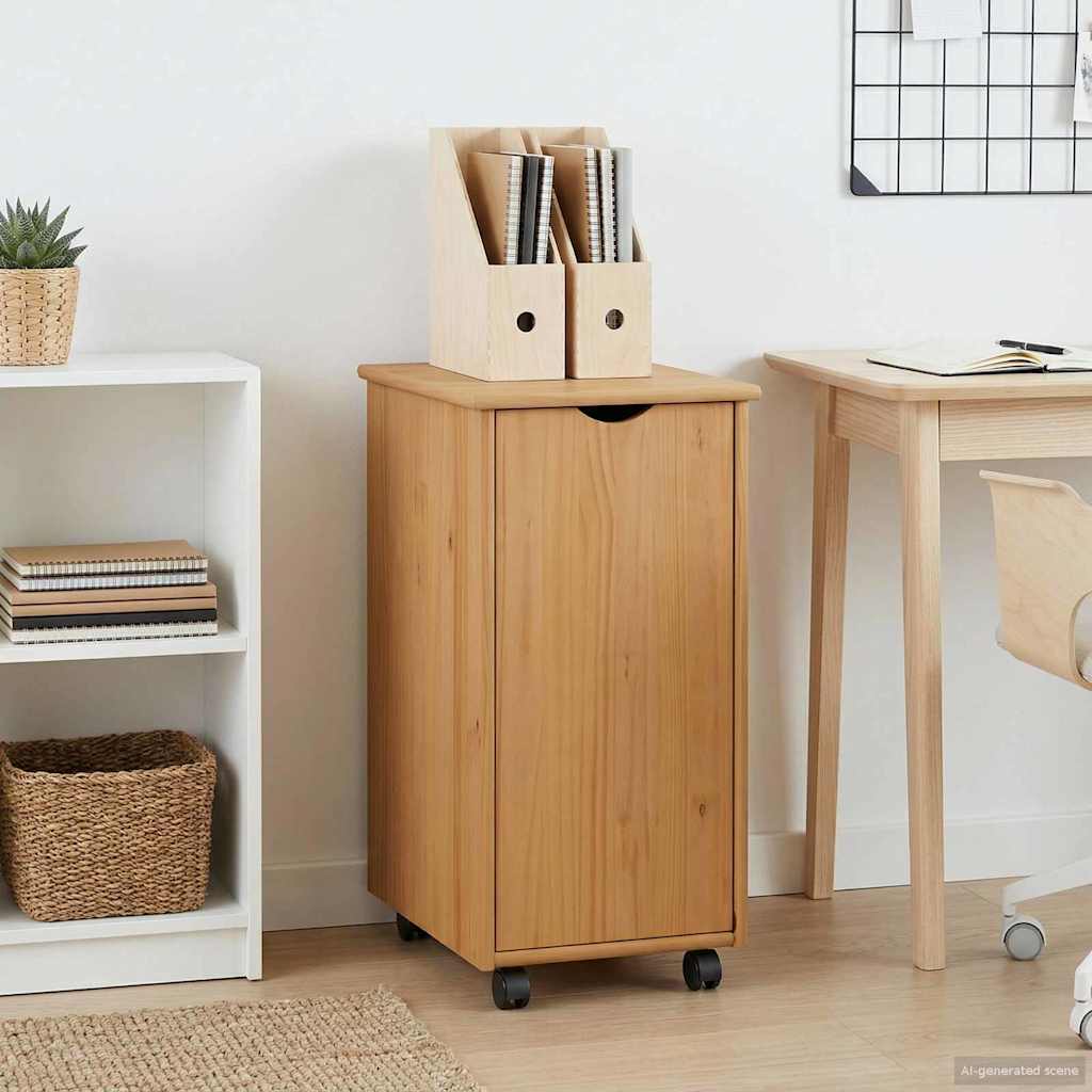 vidaXL Rolling Cabinet Honey Brown 34 x 39 x 65.5 cm Solid Pine Wood