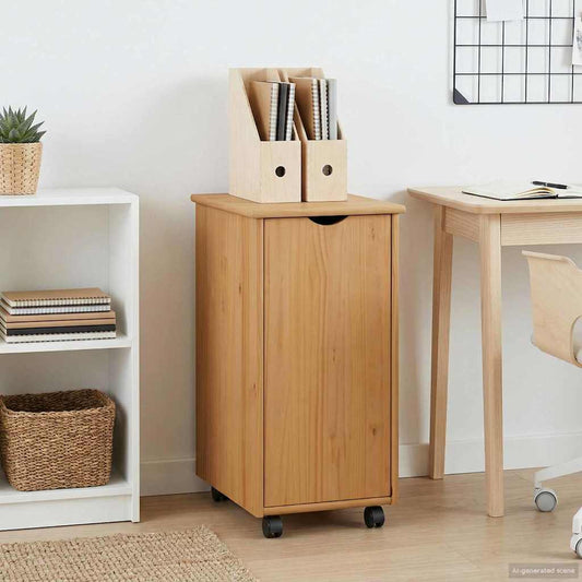 vidaXL Rolling Cabinet Honey Brown 34 x 39 x 65.5 cm Solid Pine Wood
