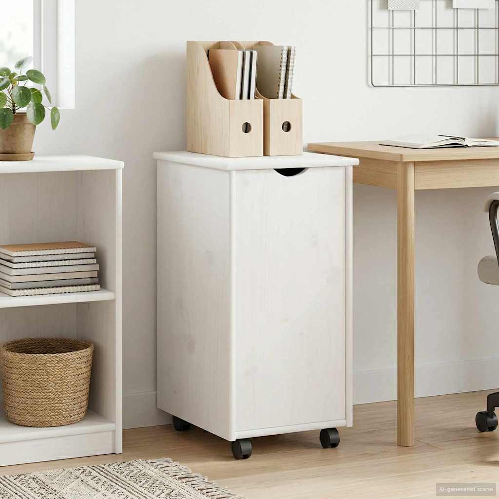 vidaXL Rolling Cabinet White 34 x 39 x 65.5 cm Solid Pine Wood