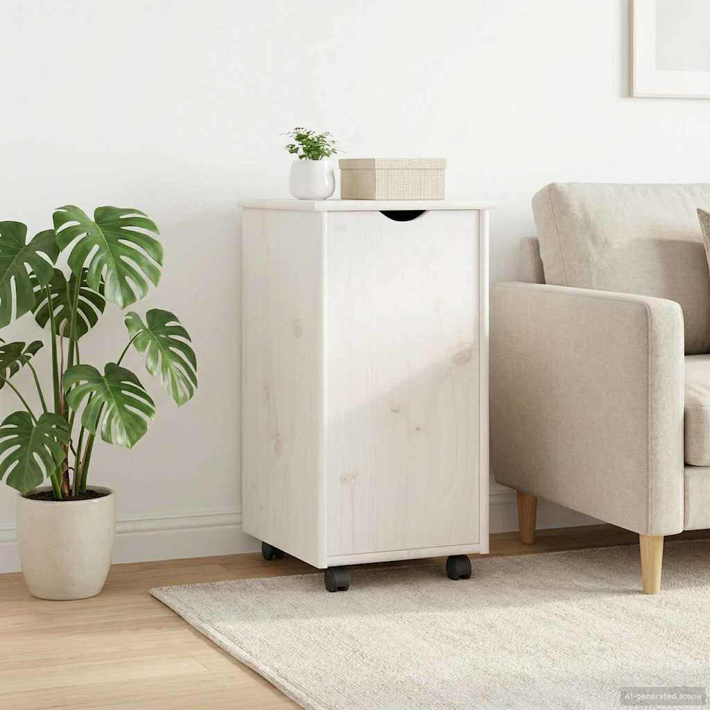 vidaXL Rolling Cabinet White 34 x 39 x 65.5 cm Solid Pine Wood