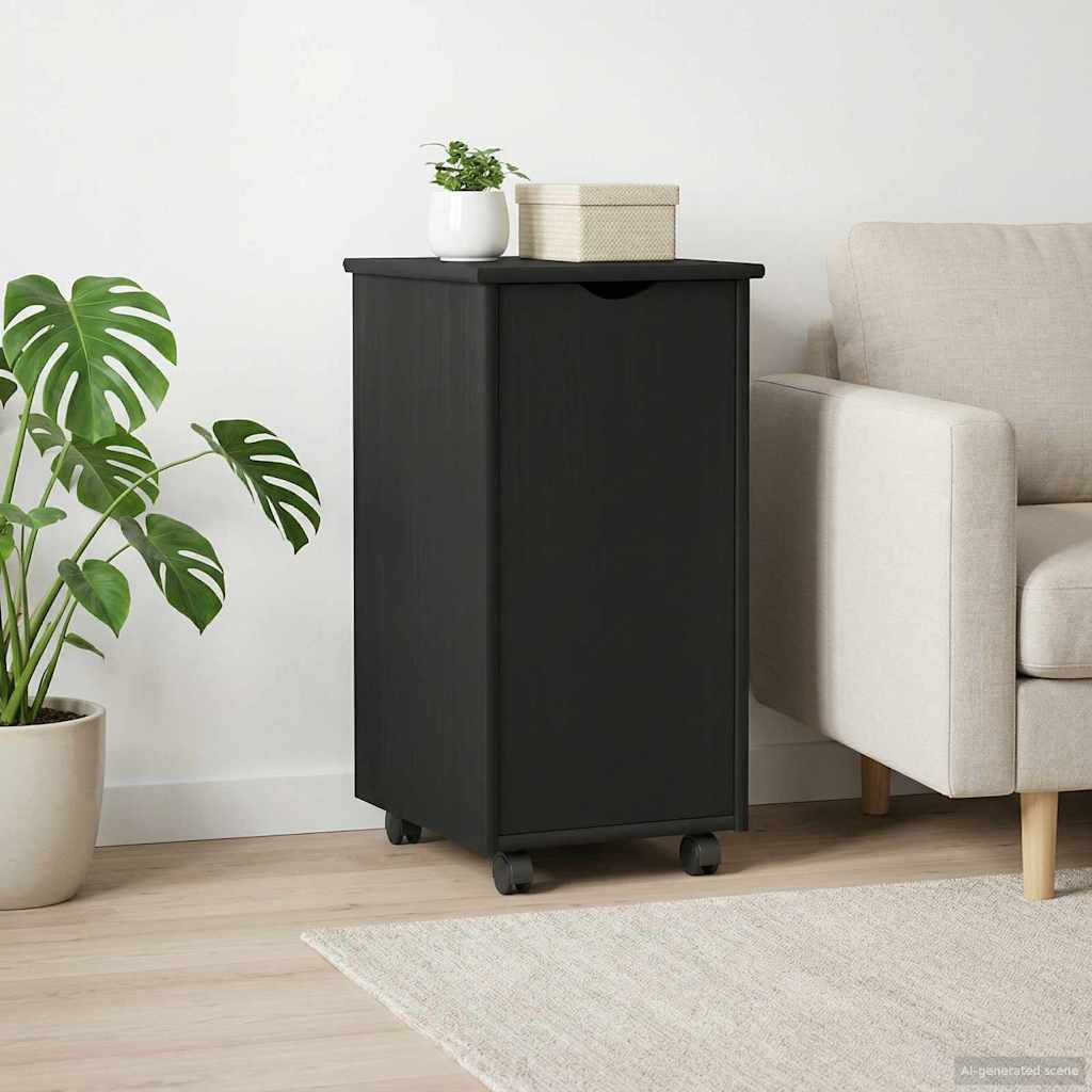 vidaXL Rolling Cabinet Black 34 x 39 x 65.5 cm Solid Pine Wood