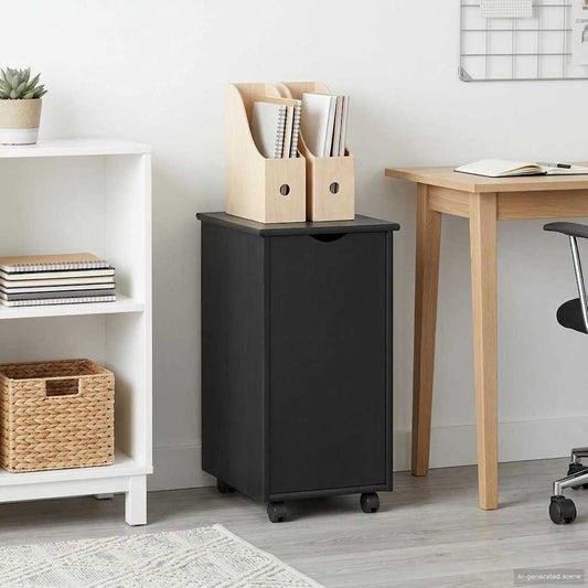 vidaXL Rolling Cabinet Black 34 x 39 x 65.5 cm Solid Pine Wood