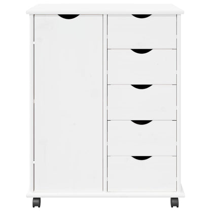 vidaXL Rolling Cabinet White 63.5 x 39 x 79 cm Solid Pine Wood