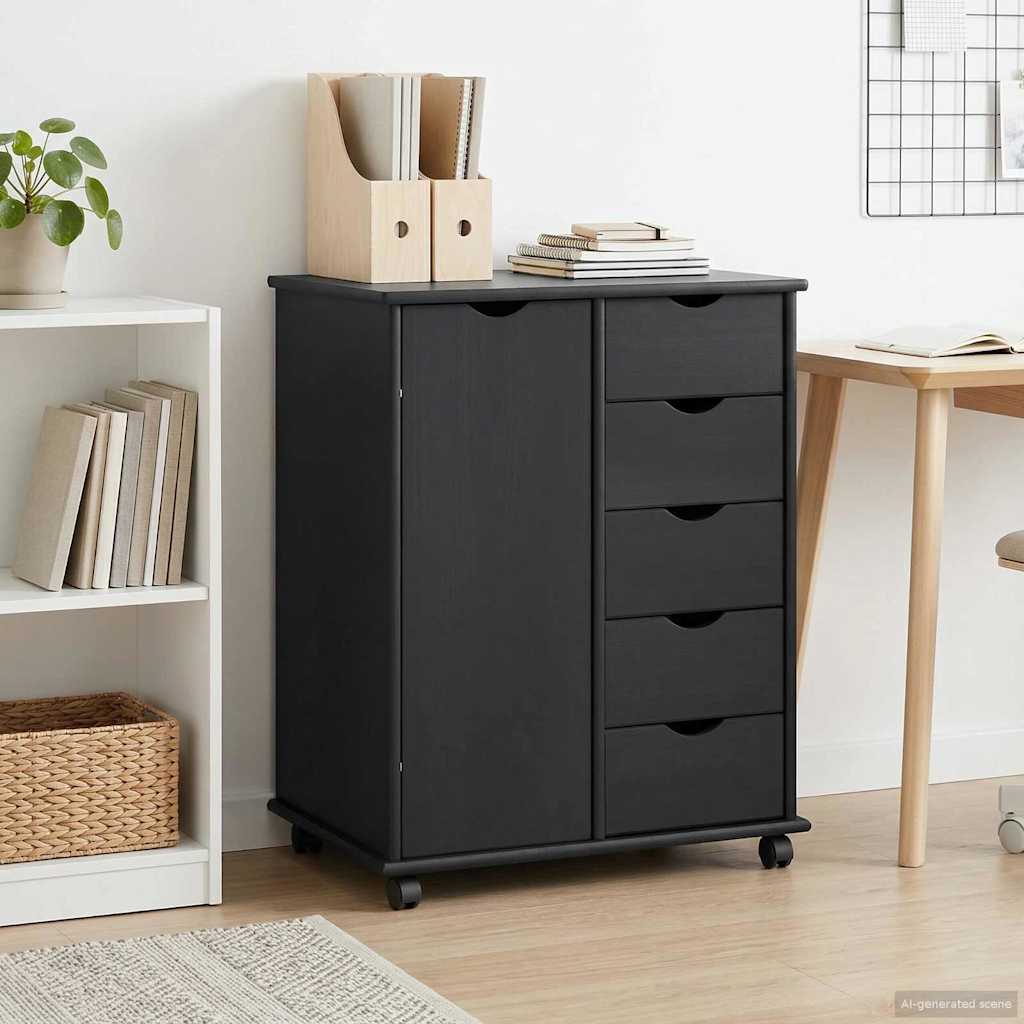 vidaXL Rolling Cabinet Grey 63.5 x 39 x 79 cm Solid Pine Wood