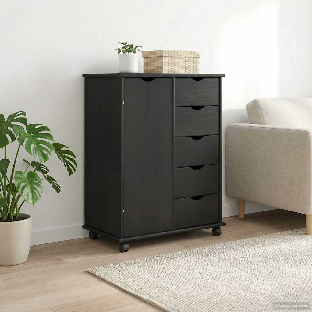 vidaXL Rolling Cabinet Grey 63.5 x 39 x 79 cm Solid Pine Wood