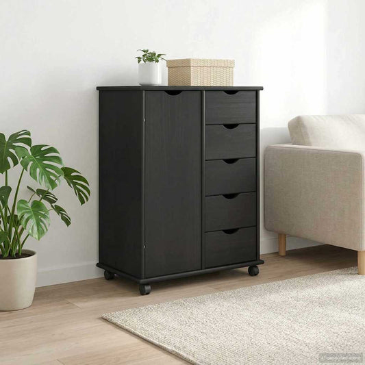 vidaXL Rolling Cabinet Grey 63.5 x 39 x 79 cm Solid Pine Wood