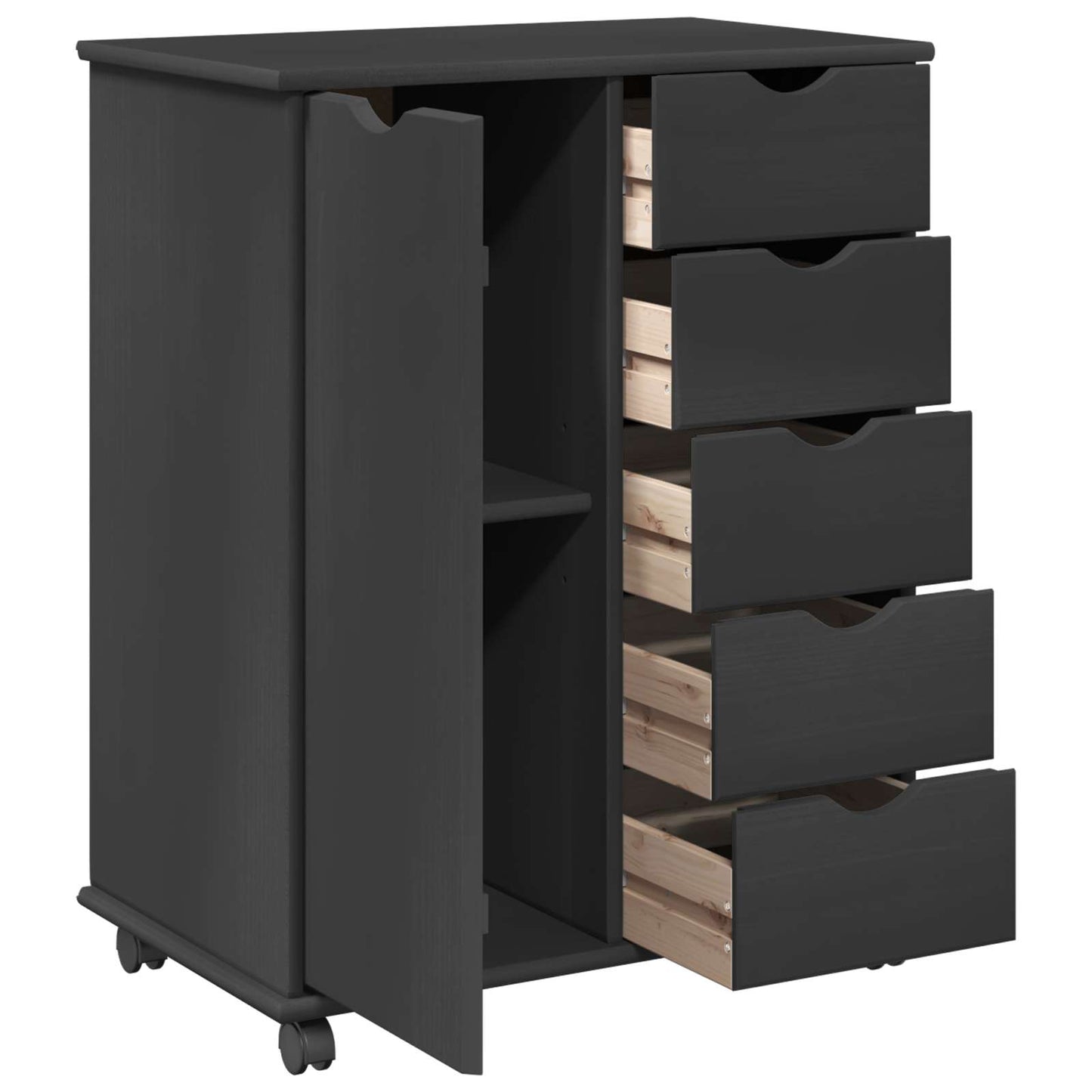 vidaXL Rolling Cabinet Grey 63.5 x 39 x 79 cm Solid Pine Wood