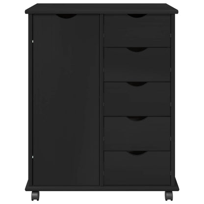 vidaXL Rolling Cabinet Black 63.5 x 39 x 79 cm Solid Pine Wood