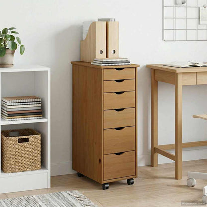 vidaXL Rolling Cabinet Honey Brown 34 x 39 x 93.5 cm Solid Pine Wood