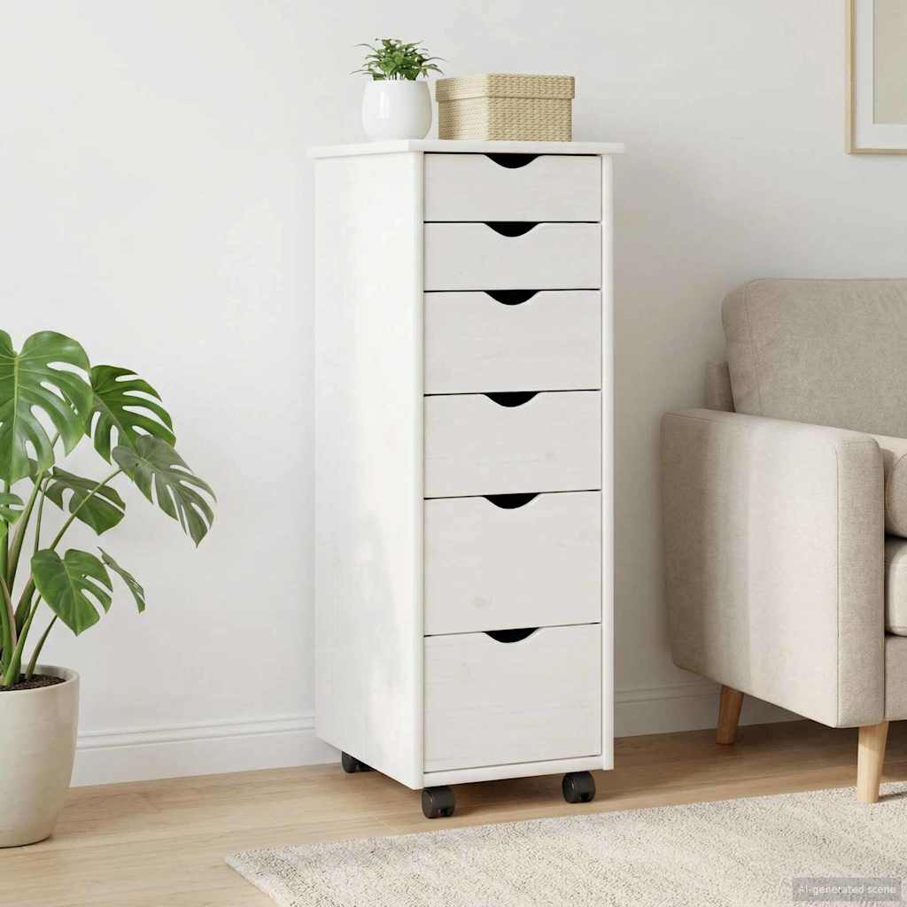 vidaXL Rolling Cabinet White 34 x 39 x 93.5 cm Solid Pine Wood