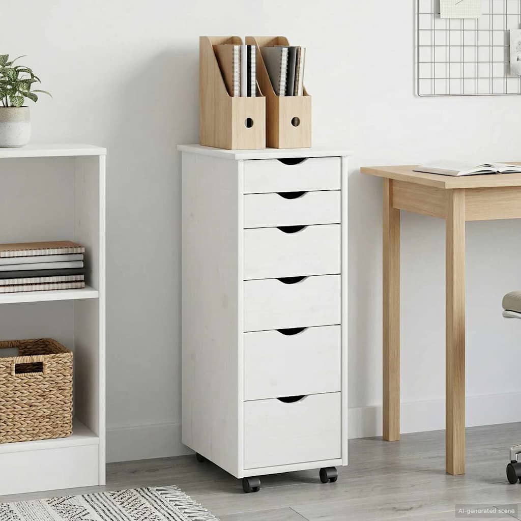 vidaXL Rolling Cabinet White 34 x 39 x 93.5 cm Solid Pine Wood