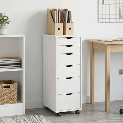 vidaXL Rolling Cabinet White 34 x 39 x 93.5 cm Solid Pine Wood