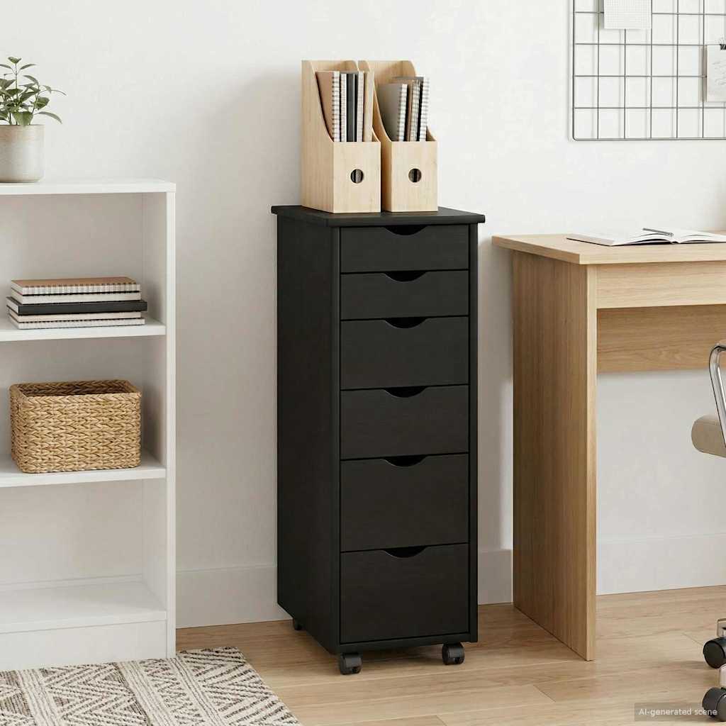 vidaXL Rolling Cabinet Black 34 x 39 x 93.5 cm Solid Pine Wood