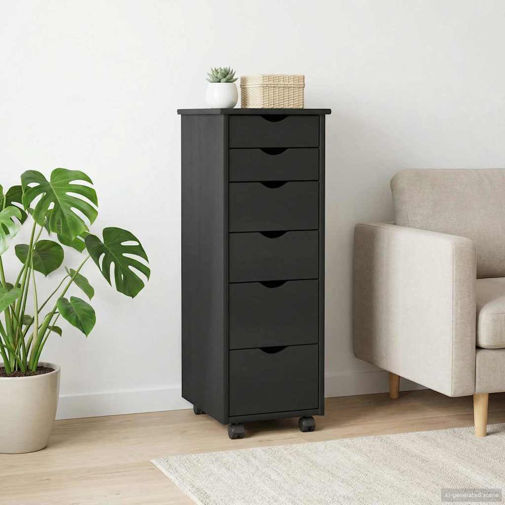 vidaXL Rolling Cabinet Black 34 x 39 x 93.5 cm Solid Pine Wood