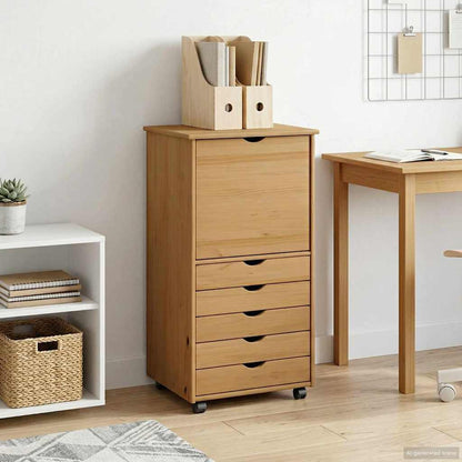vidaXL Rolling Cabinet Honey Brown 53 x 39 x 103 cm Solid Pine Wood