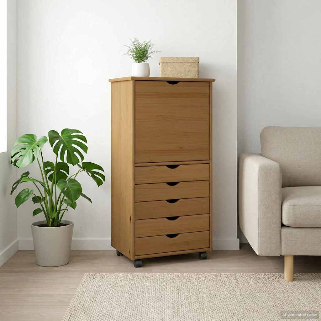 vidaXL Rolling Cabinet Honey Brown 53 x 39 x 103 cm Solid Pine Wood