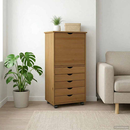 vidaXL Rolling Cabinet Honey Brown 53 x 39 x 103 cm Solid Pine Wood