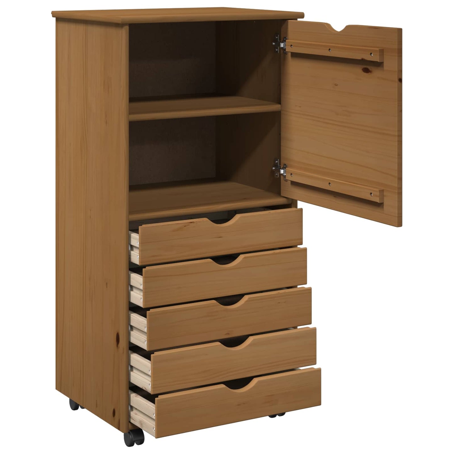vidaXL Rolling Cabinet Honey Brown 53 x 39 x 103 cm Solid Pine Wood