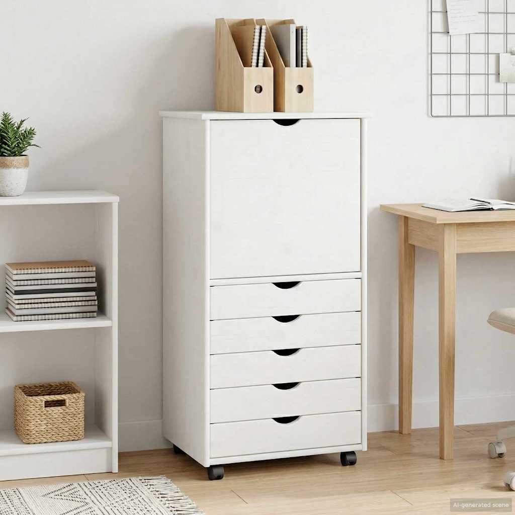 vidaXL Rolling Cabinet White 53 x 39 x 103 cm Solid Pine Wood