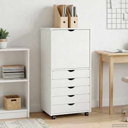 vidaXL Rolling Cabinet White 53 x 39 x 103 cm Solid Pine Wood
