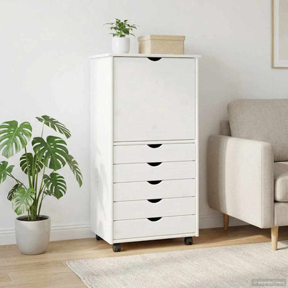 vidaXL Rolling Cabinet White 53 x 39 x 103 cm Solid Pine Wood