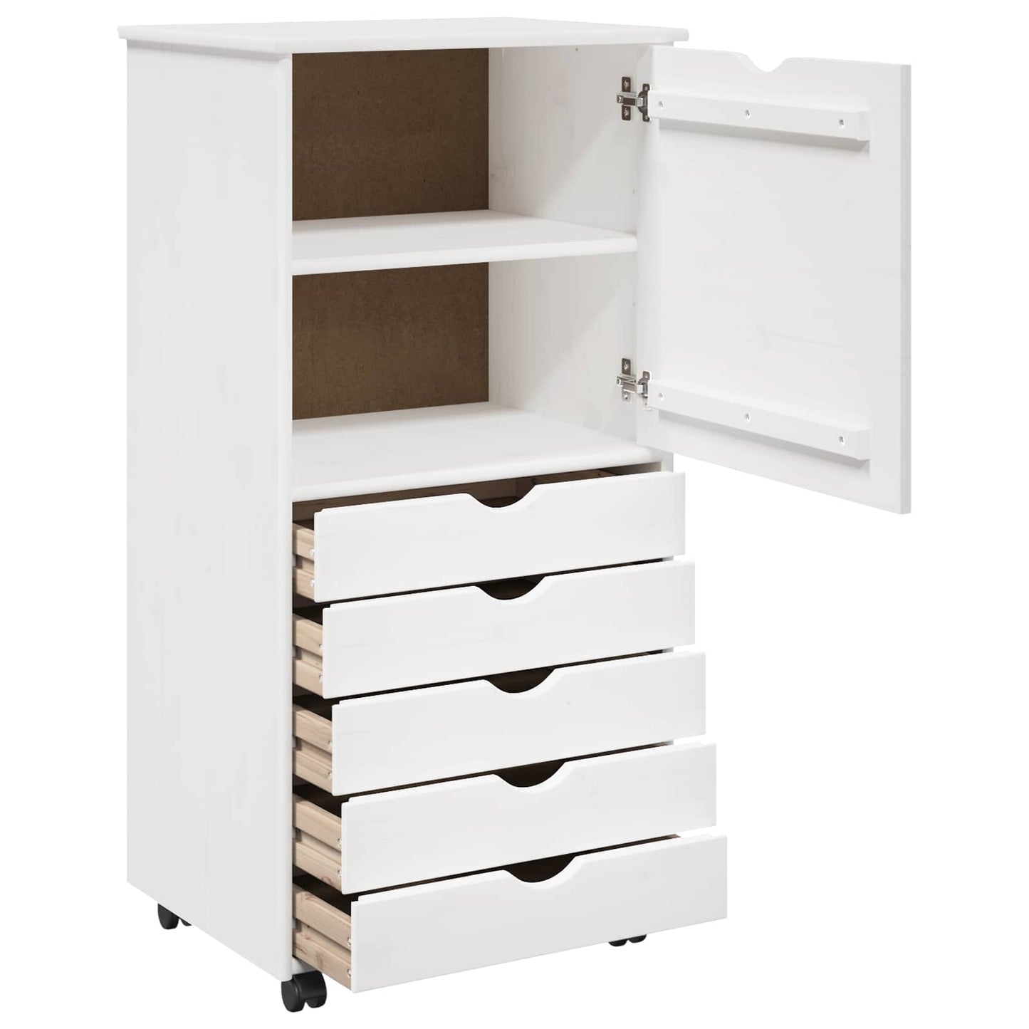vidaXL Rolling Cabinet White 53 x 39 x 103 cm Solid Pine Wood